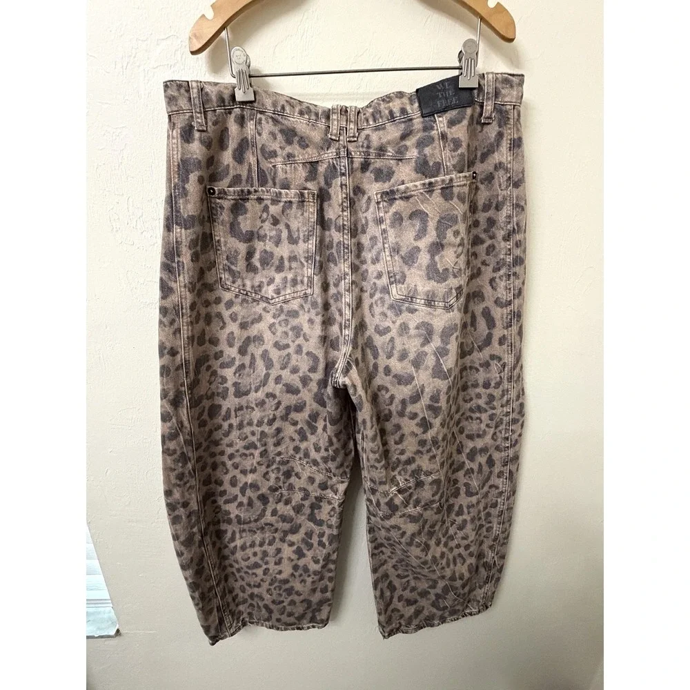 Free People We The Free Good Luck Barrel Jeans Leopard Print 32 OB2008953